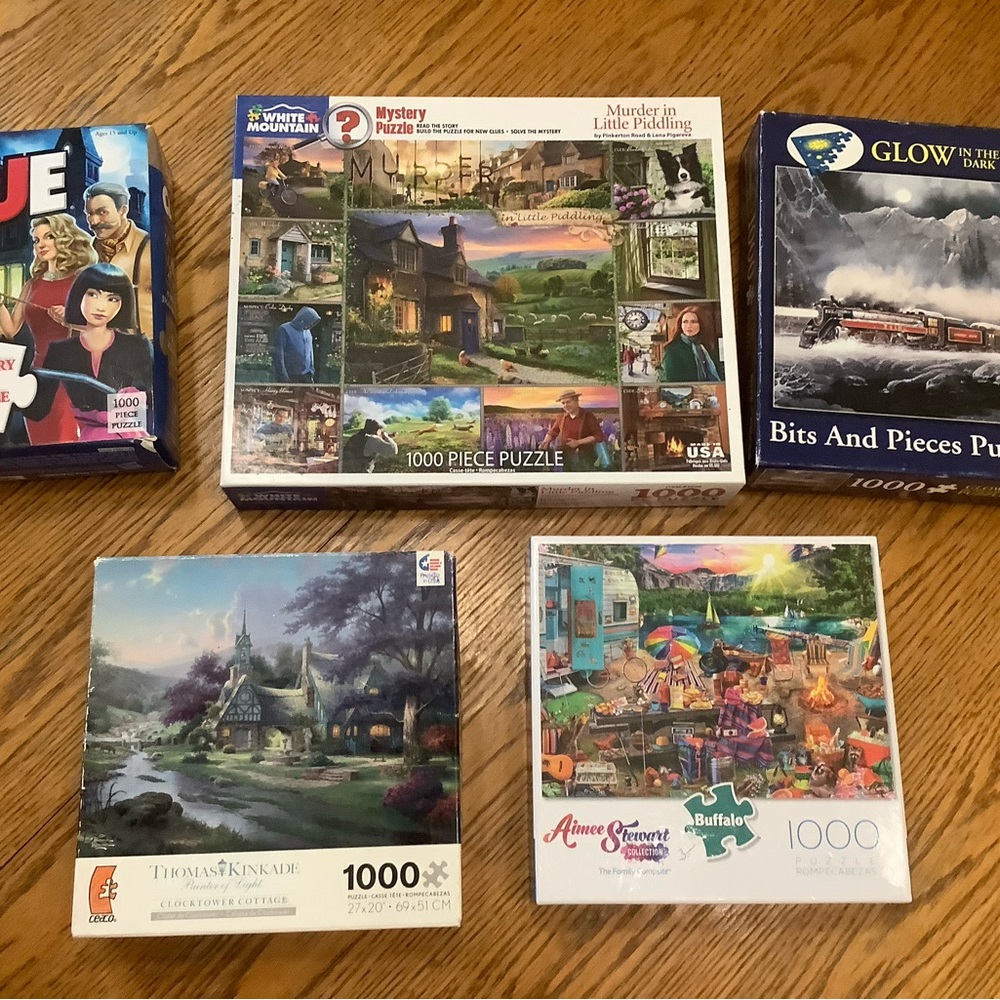 Lot Of 5 Jigsaw Puzzles- 1000 Piece- Used - All Pieces  Are There